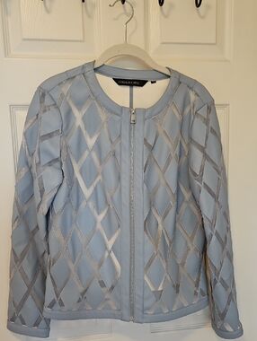 Colleen Lopez Pale Blue Geometric Zip Jacket